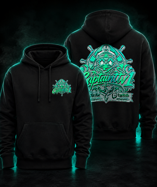 CaptainTV1 Nautical Logo Hoodie front and back view